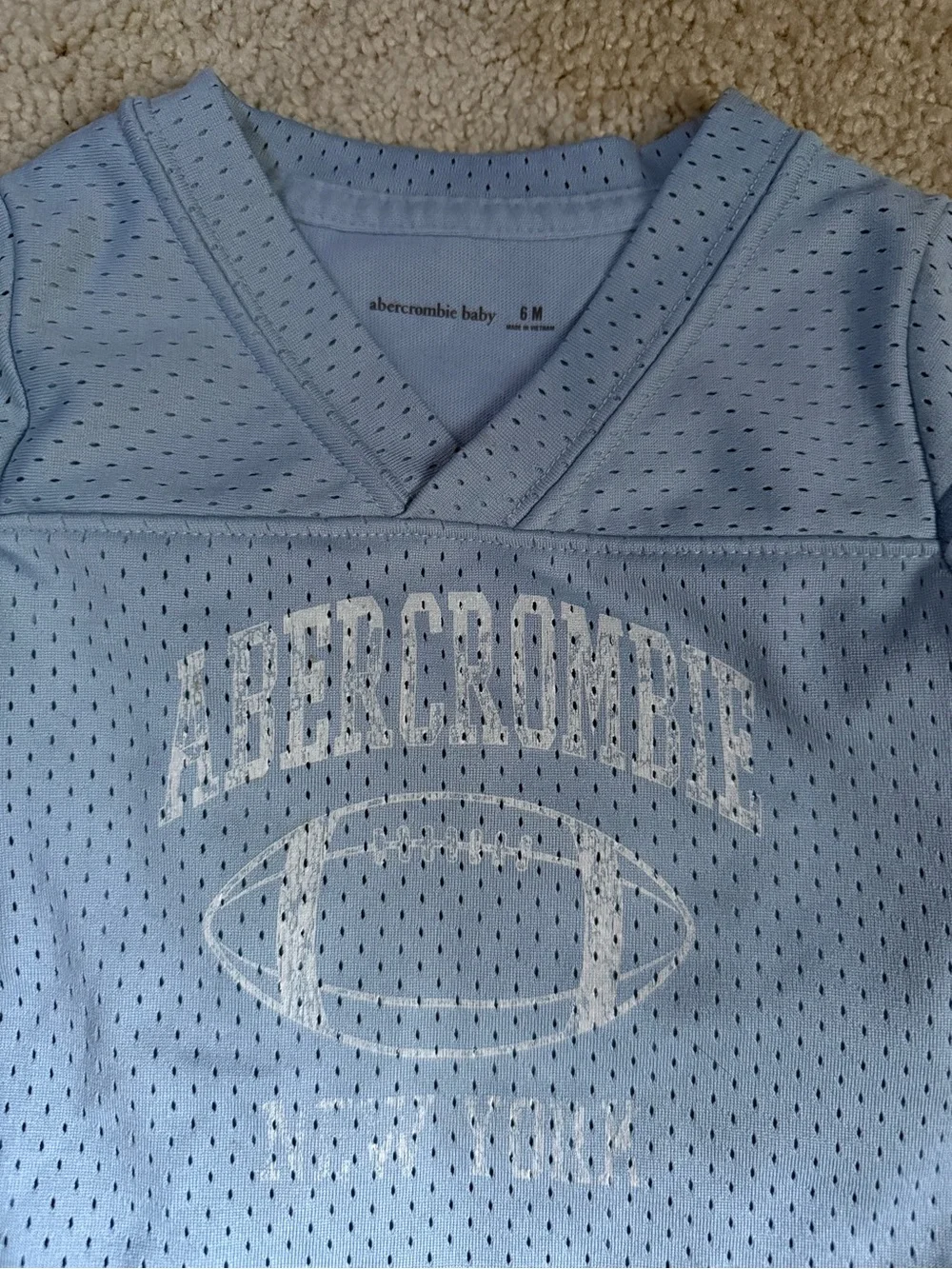 Abercrombie & Fitch Baby Light Blue Football-Print Short Sleeve onsie size 6M